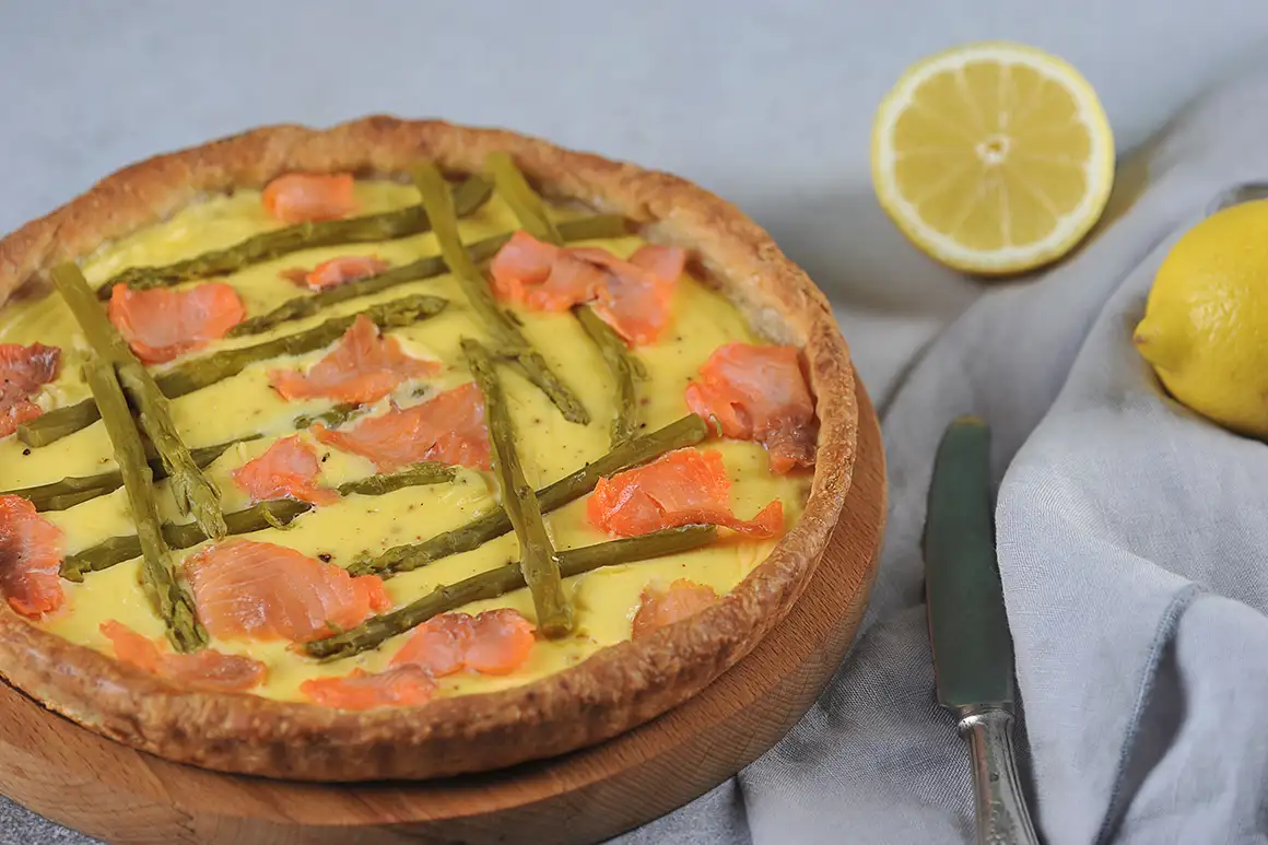 Savory asparagus and salmon pie