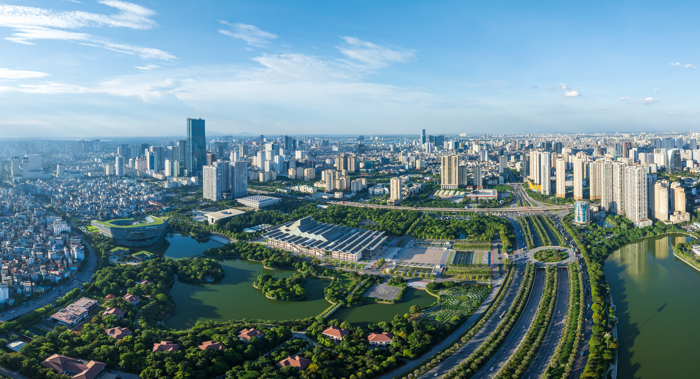 Vista aérea del horizonte del distrito de Tu Liem, carretera de circunvalación 3 de Hanoi