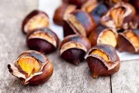 Freshly roasted chestnuts with a golden interior